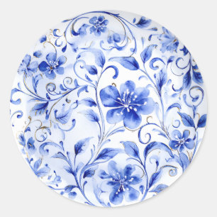 Blue and white Chinoiserie Floral  Classic Round Sticker