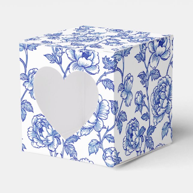 Blue and White Chinoiserie Floral Flowers Favour Box (Front Side)