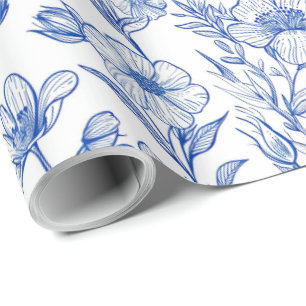 Blue and White Chinoiserie Floral Wrapping Paper