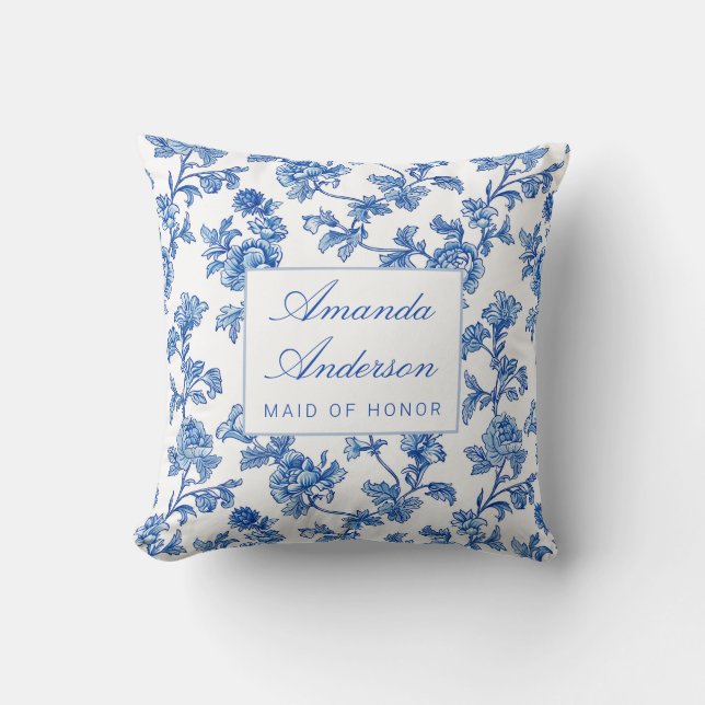 Blue and White Chinoiserie Maid of Honour Gift Cushion (Front)