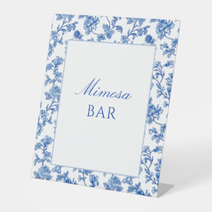 Blue and White Chinoiserie Mimosa Bar  Pedestal Sign