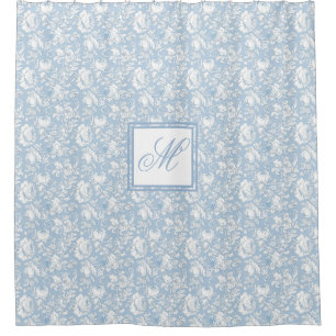 Blue and White Chinoiserie Monogram Shower Curtain