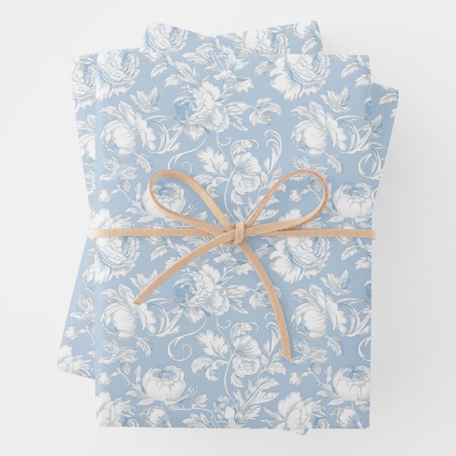 Blue and White Chinoiserie Pattern Wrapping Paper Sheet (In situ)