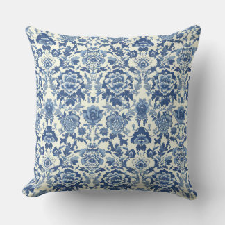 Blue and White Chinoiserie Peony Floral Pattern Cushion