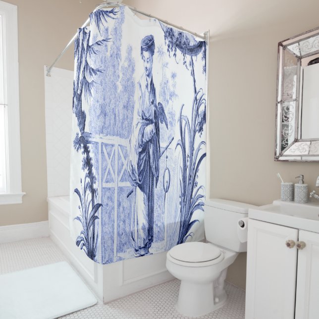 Blue and White Chinoiserie Shower Curtain (In Situ)