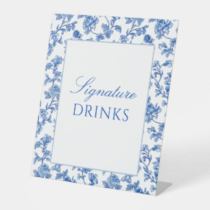 Blue and White Chinoiserie Signature Drinks  Pedestal Sign