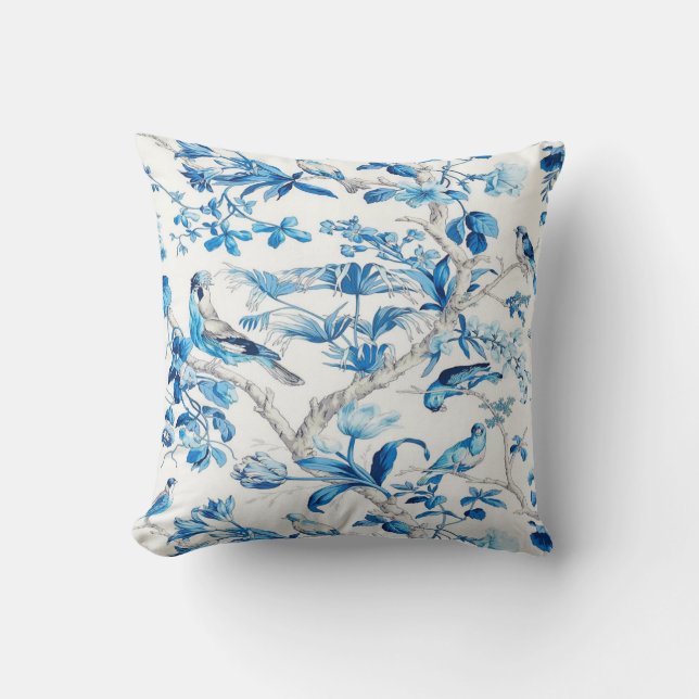 Blue and White Chinoiserie Throw Pillow (Front)