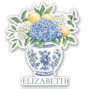 Blue and White Chinoiserie Vase With Hydrangeas