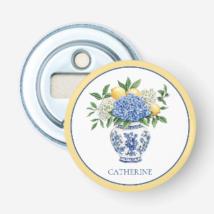 Blue and White Chinoiserie Vase With Hydrangeas Bottle Opener