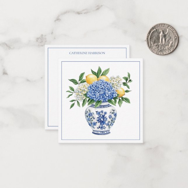 Blue and White Chinoiserie Vase With Hydrangeas Card (Front/Back In Situ)