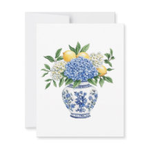 Blue and White Chinoiserie Vase With Hydrangeas