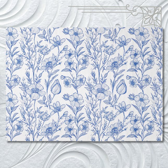 Blue and White Chinoiserie Wildflower Tissue Paper (Creator Uploaded)