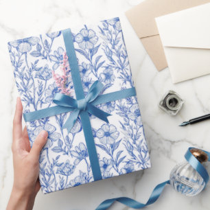 Blue and White Chinoiserie Wildflower Wrapping Paper