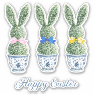 Blue and White Chinoiserie With Rabbit Topiaries