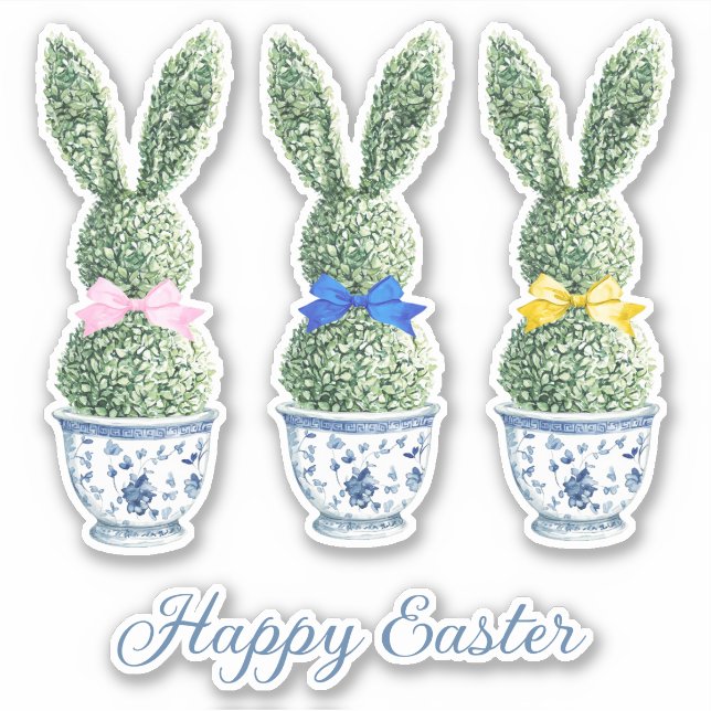 Blue and White Chinoiserie With Rabbit Topiaries (Front)