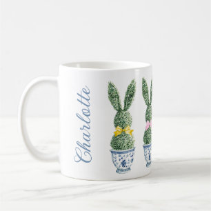 Blue and White Chinoiserie With Rabbit Topiary Coffee Mug