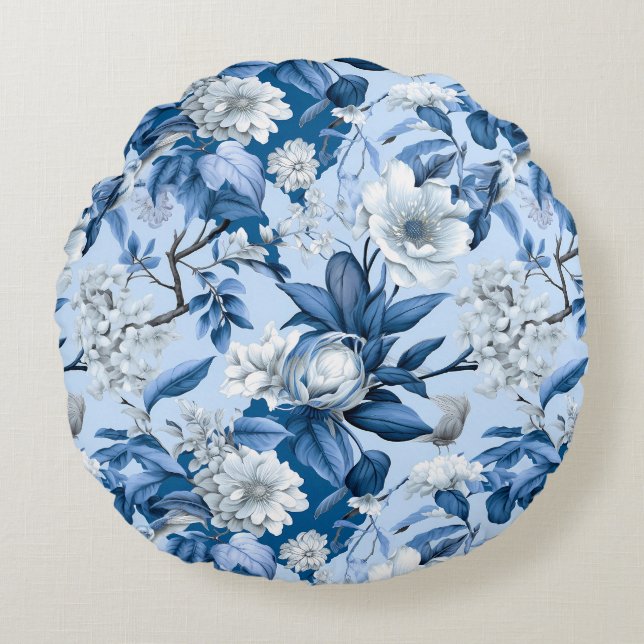 Blue and White Chinoserie Series Design 3 Round Cushion (Front)