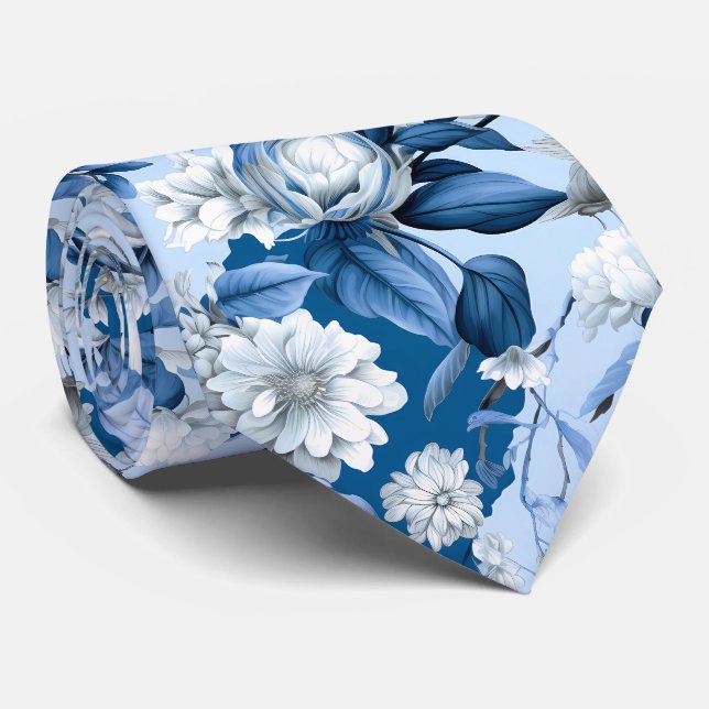 Blue and White Chinoserie Series Design 3 Tie (Rolled)