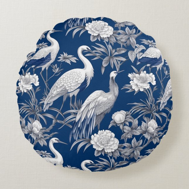 Blue and White Chinoserie Series Design 7 Round Cushion (Front)