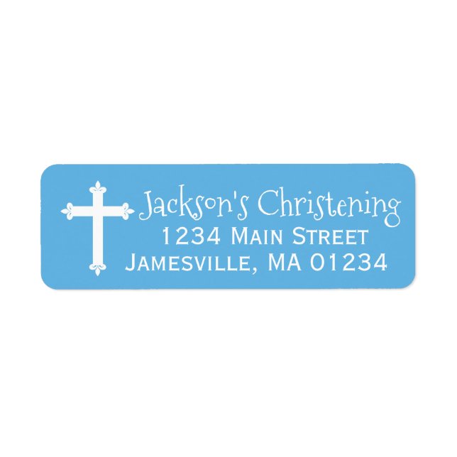 Blue and White Christening Return Address Labels (Front)