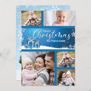 Blue and White Christmas 5 Photos Holiday Card
