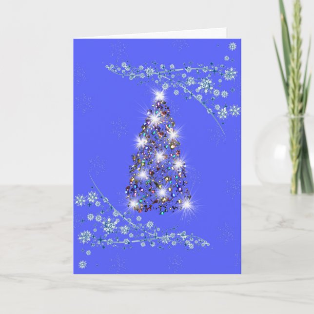 Blue and White Christmas Card with Tree (Front)