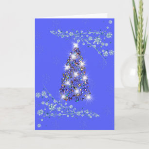 Blue and White Christmas Card with Tree