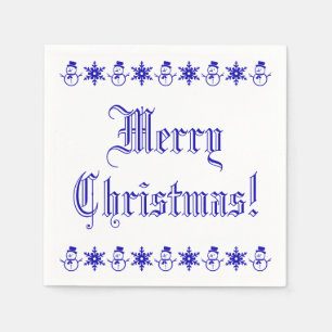 Blue and White Christmas Cute Snowman Snowflakes Napkin