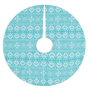 Blue and White Christmas Fair Isle Pattern Brushed Polyester Tree Skirt