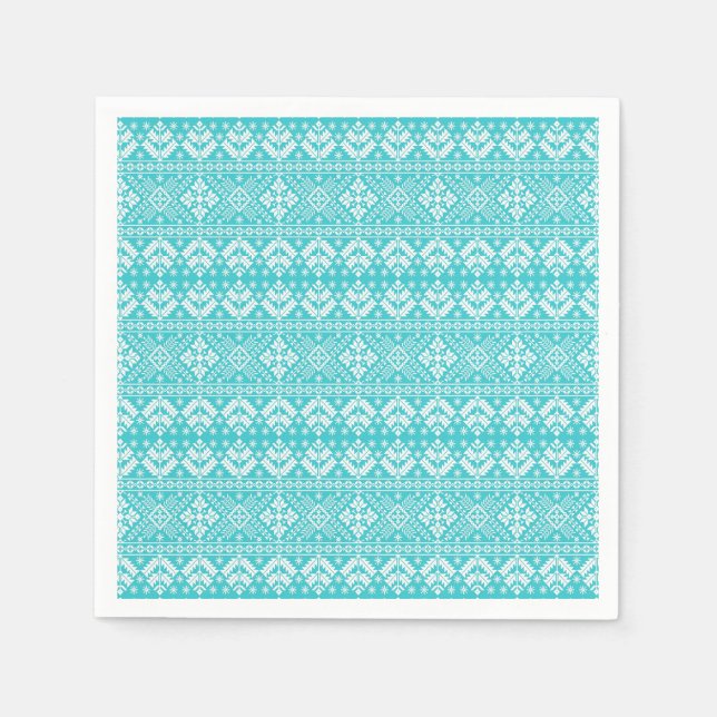 Blue and White Christmas Fair Isle Pattern Napkin (Front)