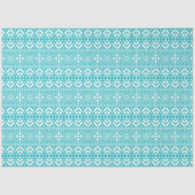 Blue and White Christmas Fair Isle Pattern Tissue Paper (Front)