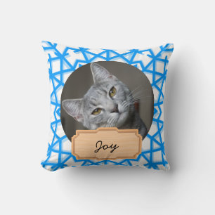 Blue and White christmas holiday Custom cat Cushion