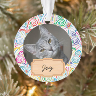 Blue and White christmas holiday Custom cat Photo Ornament
