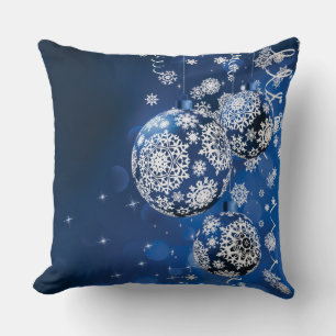 Blue and White Christmas Ornament & Snowflakes Cushion