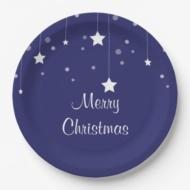 Blue and White Christmas Paper Plate (Front)