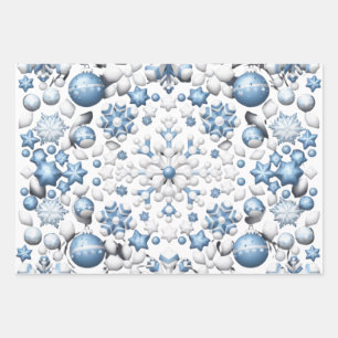 Blue And White Christmas Pattern  Wrapping Paper Sheet