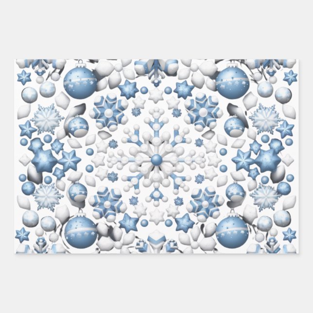 Blue And White Christmas Pattern  Wrapping Paper Sheet (Front)