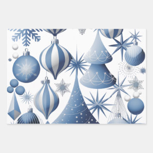 Blue And White Christmas Pattern  Wrapping Paper Sheet
