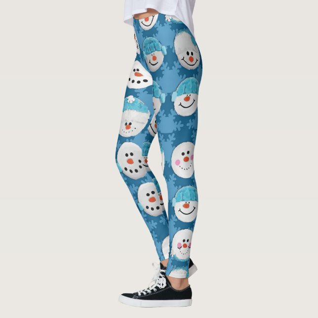Blue and White Christmas Snow Cute Winter Leggings (Left)