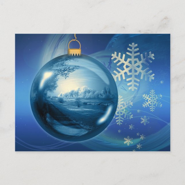 Blue and White Christmas Snowflake Ornament Holiday Postcard (Front)