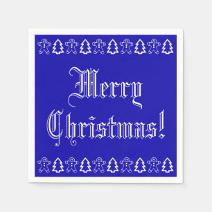Blue and White Christmas Tree Gingerbread Man Cute Napkin