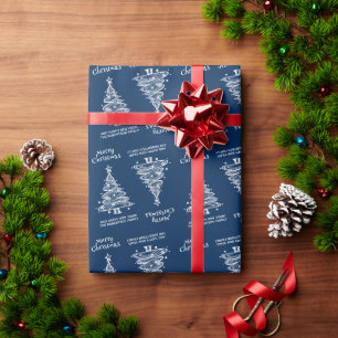 Blue and White Christmas Tree Holiday Wrapping Paper
