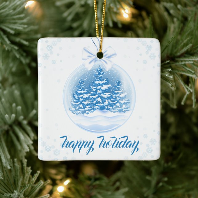 Blue and White Christmas Tree Snow Globe  Ceramic Ornament (Tree)