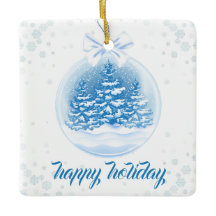 Blue and White Christmas Tree Snow Globe 