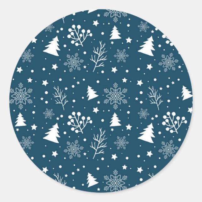 Blue and White Christmas Tree, Stars Sugar Cookie Classic Round Sticker (Front)