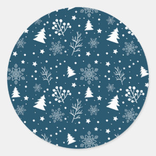Blue and White Christmas Tree, Stars Sugar Cookie Classic Round Sticker