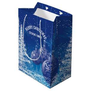 Blue And White Christmas Trees & Ornaments Medium Gift Bag