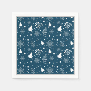 Blue and White Christmas Trees, Snowflakes Holiday Napkin