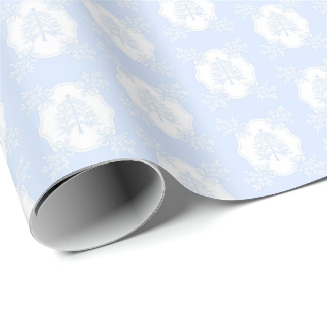 Blue and White Christmas Trees  Wrapping Paper (Roll Corner)