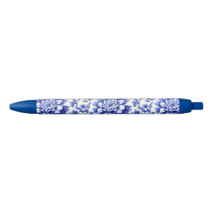Blue and White Chrysanthemum French Country Decor Blue Ink Pen